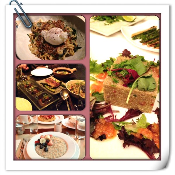 From Top Left: Pasta at ABC Kitchen, Quinoa at Bryant Park Grill, Breakfast at Pershing Square, Best Food of the Trip at Tao