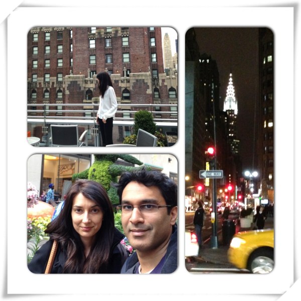 On our hotel room's balcony, amazing glimpse of a landmark, in Rockefeller Center