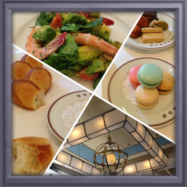 Friends took us to lunch at Bouchon: salad with shrimp, macarons, a gorgeous ceiling, the best bread I've had outside of Paris (really).