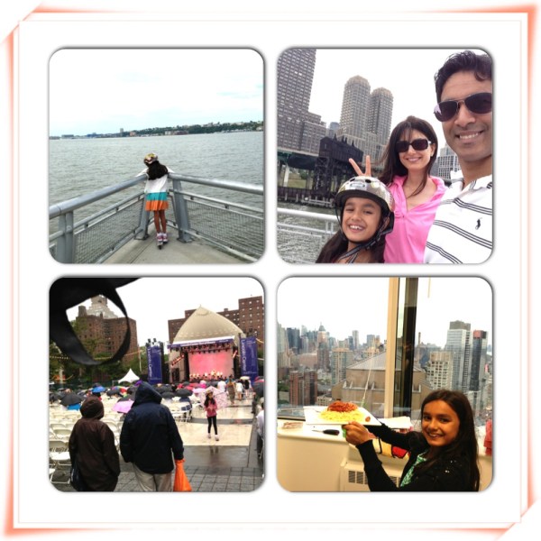 Pics 1 & 2 : Scootering with Maya, our first dinner in our new home (I boiled pasta), an outdoor concert in Lincoln Center.