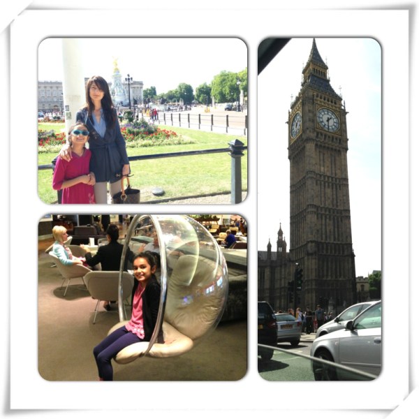 At St. James Park, Big Ben, Maya mesmerized by a swing at Heathrow Airport