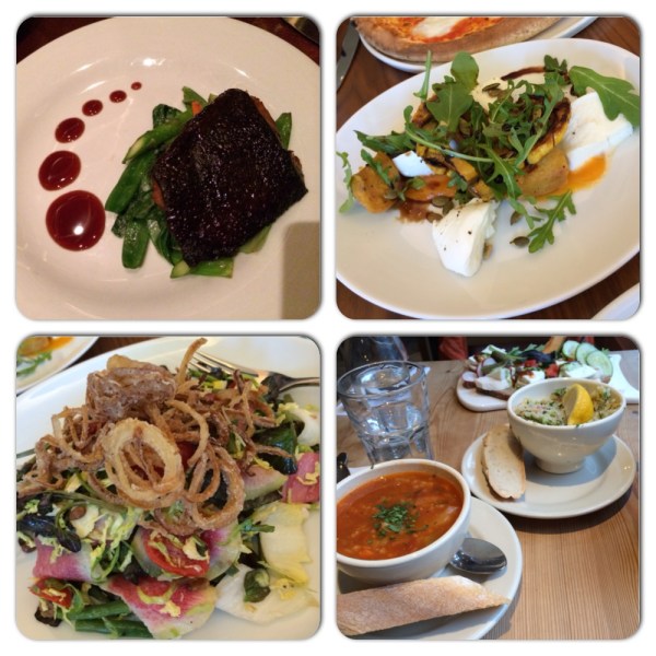 Sea bass at Koi, Pumpkin salad at Stella, Minestrone soup at Le Pain Quotidien, Verdure Salad at Stella