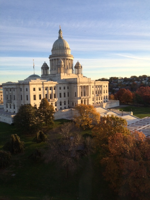 The State House is very pretty. And very large. I know this because my mom made me run around it several times after my dad and I demolished a very large piece of chocolate cake.